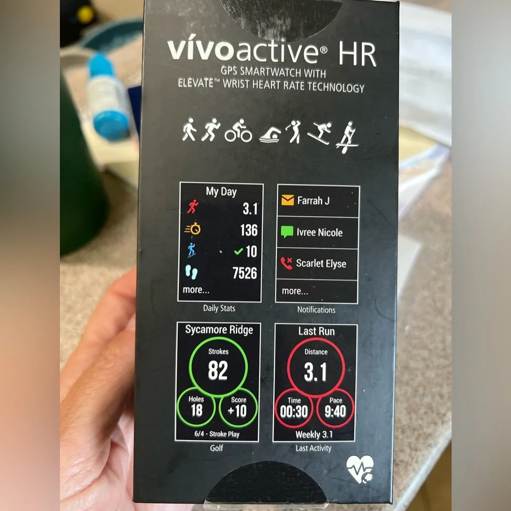 Garmin Vivoactive HR smartwatch- EUC - has hairline crack on face - STILL WORKS!